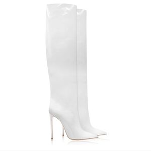 Identita "Karen" white patent leather stilletto boot, size 39